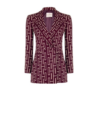 Blazer oversize acinturado de duplo peito em tecido técnico estampado Rinascimento