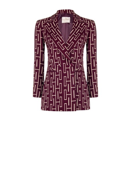 Blazer oversize acinturado de duplo peito em tecido técnico estampado Rinascimento