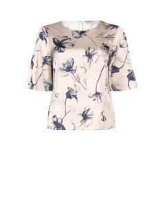 Blusa Curvy em cetim com grandes flores esbatidas e mangas com aba Rinascimento Curvy