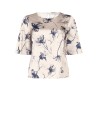 Blusa Curvy em cetim com grandes flores esbatidas e mangas com aba Rinascimento Curvy