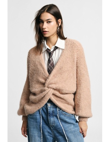 Cardigan trançado com nó frontal e mangas largas Please
