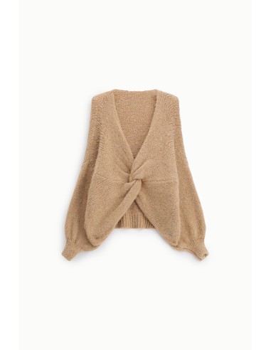 Cardigan trançado com nó frontal e mangas amplas, por favor