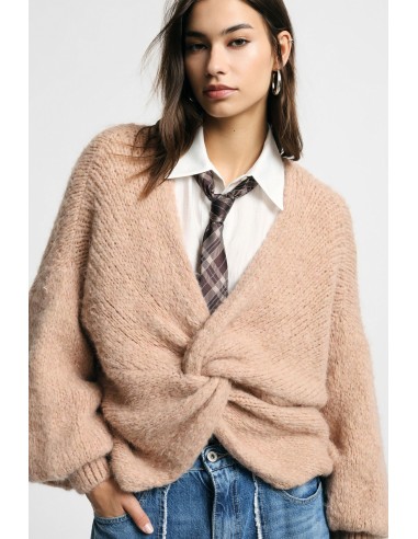 Cardigan Entrelaçado Com Nó Frontal E Mangas Largas Por Favor