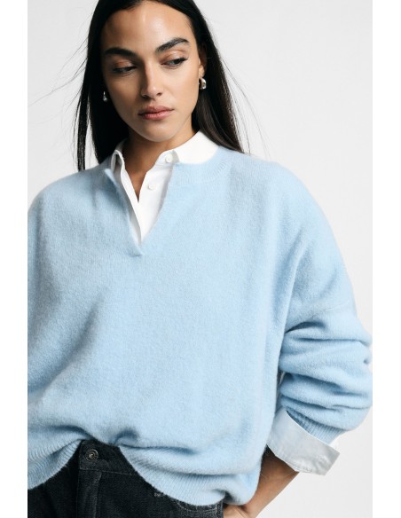 Camisola oversize com decote em V e fenda Please