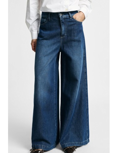 Jeans boca de sino extragrande com cinco bolsos Please
