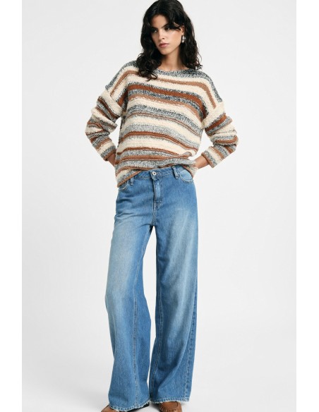 Jeans de perna larga com barra desfiada Please