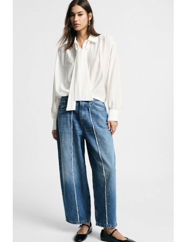Jeans de Perna Larga com Costuras em Contraste Please