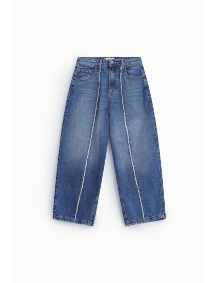 Jeans de perna larga com costuras em contraste Please