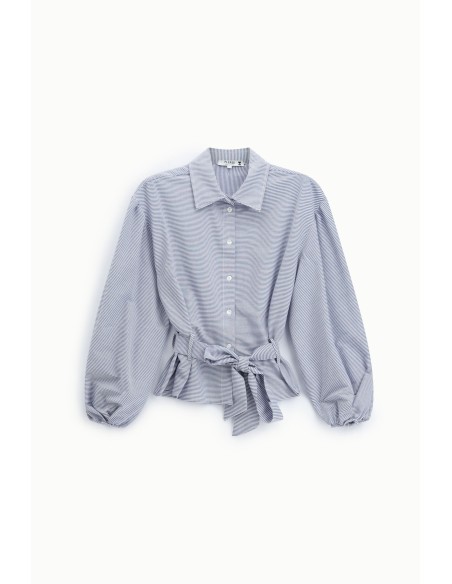Camisa às riscas com mangas largas e cinto Please