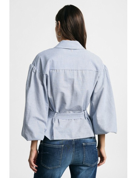 Camisa Às Riscas Com Mangas Largas E Cinto