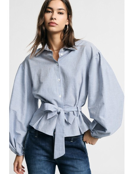 Camisa às Riscas com Mangas Largas e Cinto Por Favor