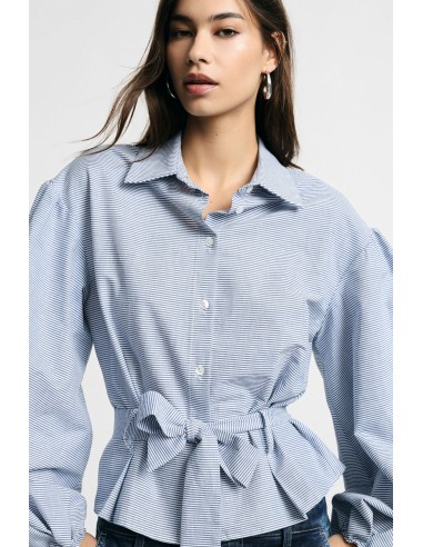 Camisa às riscas com mangas amplas e cinto Por favor
