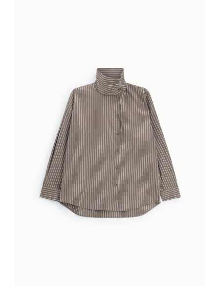 Camisa às riscas com gola alta e mangas compridas Por favor