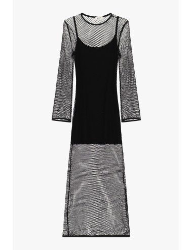 Vestido Longo em Rede com Mangas Compridas e Combinação Dixie