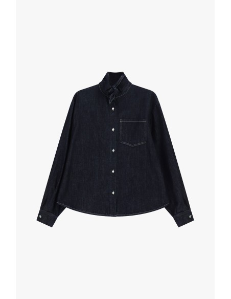 Camisa em ganga com bolsinho e nó ao pescoço Dixie