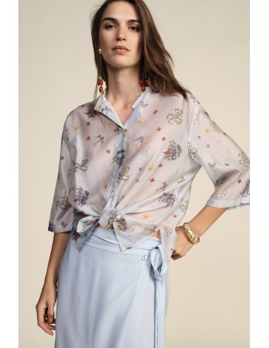 Camisa Estampada com Nó e Mangas Amplas Dixie