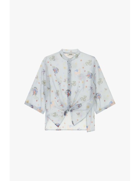 Camisa estampada com nó e mangas amplas Dixie