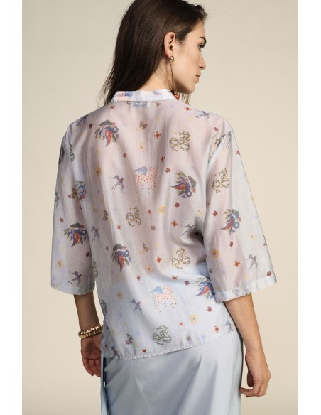 Camisa estampada com nó e mangas amplas Dixie