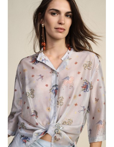 Camisa estampada com nó e mangas amplas Dixie