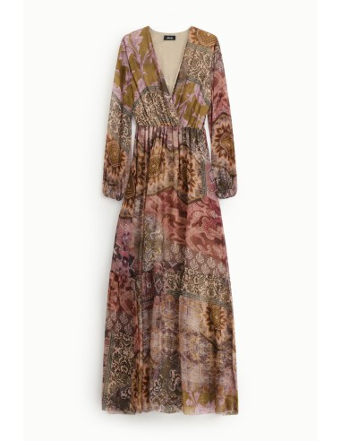 Vestido Longo Estampa Patchwork com Decote em V Dixie