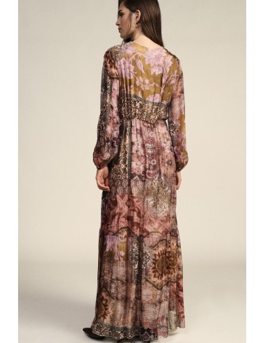 Vestido longo com estampa patchwork e decote em V Dixie