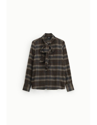 Camisa Xadrez com Laço no Colarinho e Mangas Compridas Dixie