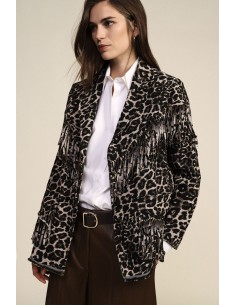 Blazer Estampa Animalier com Franjas Decorativas Dixie
