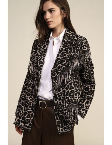 Blazer Estampa Animalier com Franjas Decorativas Dixie