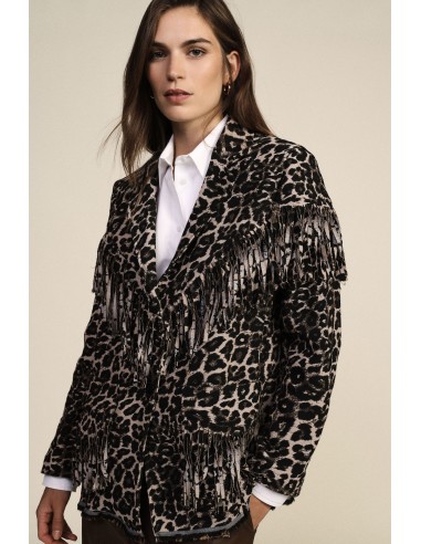 Blazer Fantasia Animalier com Franjas Decorativas Dixie