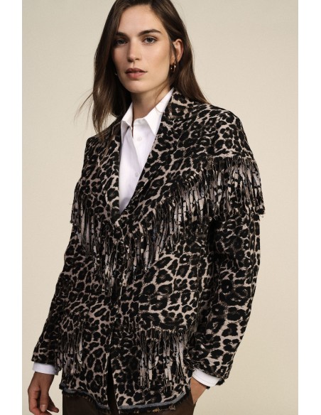 Blazer Fantasia Animalier com Franjas Decorativas Dixie