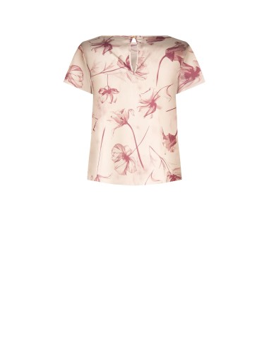 Blusa ampla e fluida em cetim com flores grandes Rinascimento