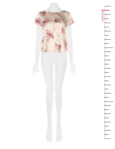 Blusa ampla e fluida em cetim com flores grandes Rinascimento