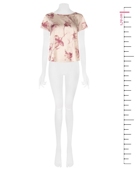 Blusa ampla e fluida em cetim com flores grandes Rinascimento