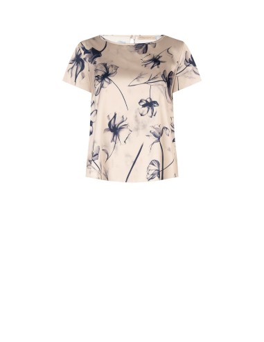 Blusa ampla e fluida em cetim com flores grandes Rinascimento