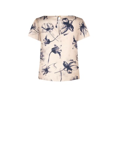 Blusa ampla e fluida em cetim com flores grandes Rinascimento