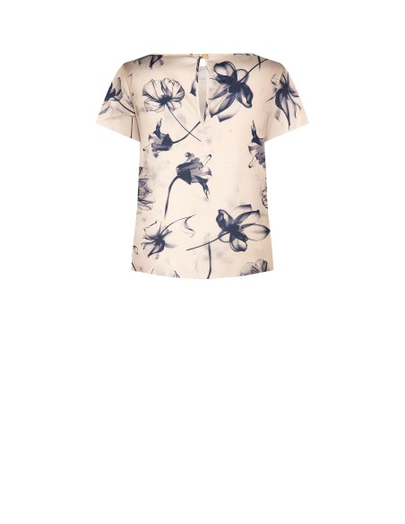Blusa ampla e fluida em cetim com flores grandes Rinascimento