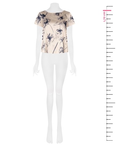 Blusa ampla e fluida em cetim com flores grandes Rinascimento