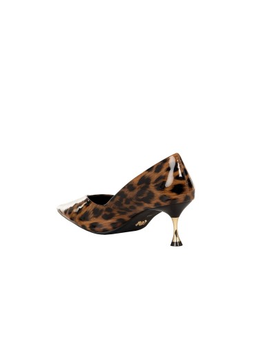 Décolleté stiletto maculadas e brilhantes com salto baixo em metal Rinascimento