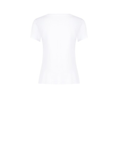T-shirt regular em mistura de algodão com estampado navy e strass Rinascimento