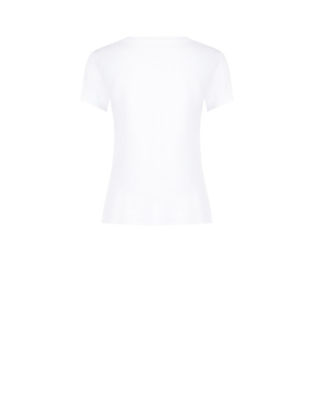 T-shirt regular em mistura de algodão com estampado navy e strass Rinascimento