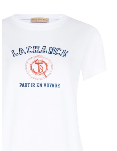 T-shirt regular em mistura de algodão com estampa navy e strass Rinascimento