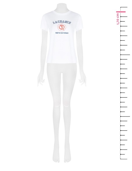 T-shirt regular em mistura de algodão com estampado navy e strass Rinascimento