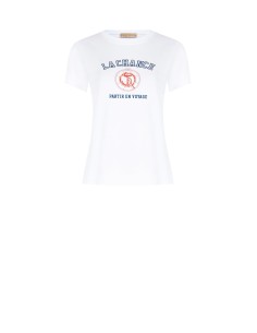 T-shirt regular em mistura de algodão com estampado navy e strass Rinascimento