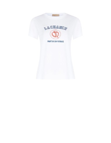 T-shirt regular em mistura de algodão com estampado navy e strass Rinascimento