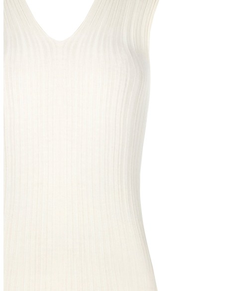 Vestido justo em malha leve plissada com efeito canelado e com duplo decote em V Rinascimento