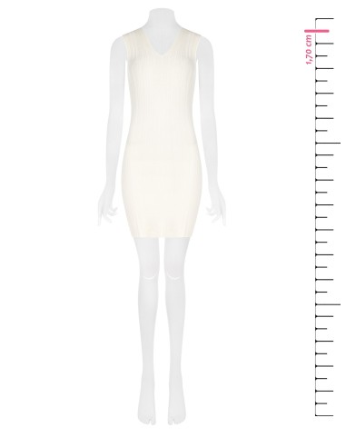Vestido Justo em Malha Leve Plissada com Efeito Canelado e Duplo Decote em V Rinascimento