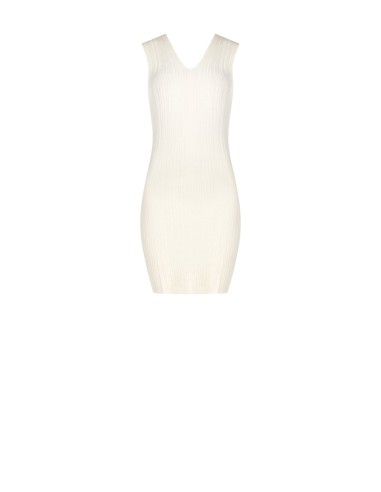 Vestido justo em malha leve plissada com efeito canelado e decote duplo em V Rinascimento