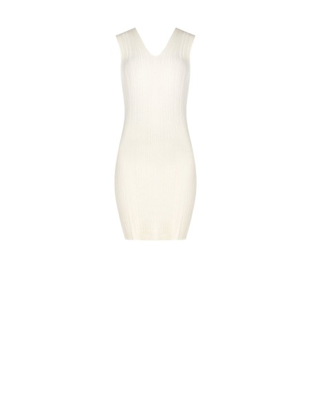 Vestido justo em malha leve plissada com efeito canelado e decote duplo em V Rinascimento