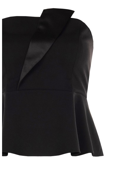 Top Curvy Peplum em Scuba Crepe com Lapela em Cetim Rinascimento Curvy