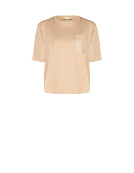 Blusa ampla em jersey à frente e algodão atrás com bolso Rinascimento